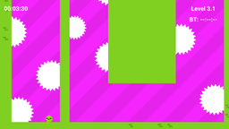 Colorful Boi 2 - Bright pink and green level filled with saw blades and obstacles, requiring tight movement.
