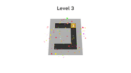 Cubes Problem - A game interface showing "Level 4" with a confetti animation. A gold cube labeled "3" is in the bottom right corner of a black path on a gray background.