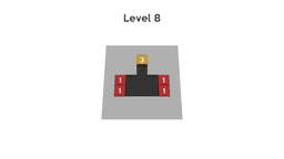 Cubes Problem -  game interface showing "Level 8" with a black path containing blue cubes labeled "2" on each side and a gold cube labeled "3" in the center.