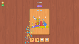 Screw Master - Screws and pieces flying apart with confetti in Level 8 after solving the puzzle.