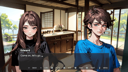 Secret: Edward encourages the girl to leave as they stand in a traditional Japanese-style interior.