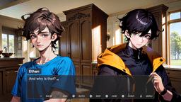 Secret: Ethan questions Edward in a sunlit kitchen with elegant wooden furnishings in Secret.