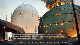 Silence under the dome - Illustration of Rory listening to Grandpa’s Easter story under a blooming tree with a peaceful countryside background