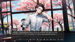 When the bell goes silent - A contemplative high school boy named Souta stands by a classroom window, gazing outside at cherry blossom trees in full bloom.