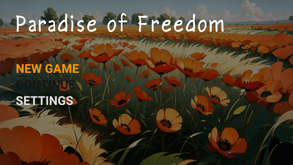 Paradise of Freedom - Visual novel anime game menu