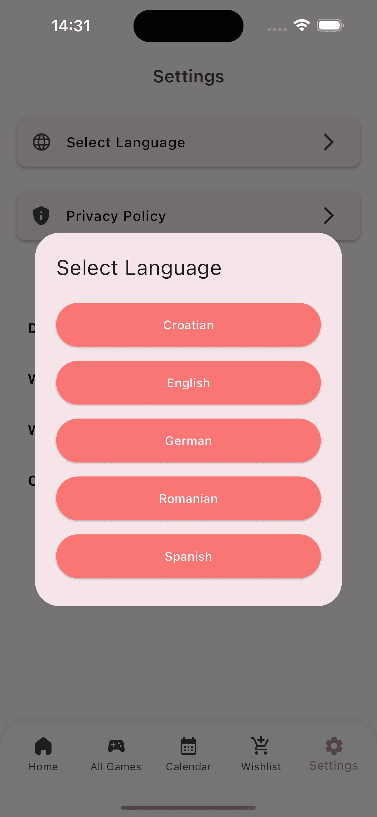 Language settings