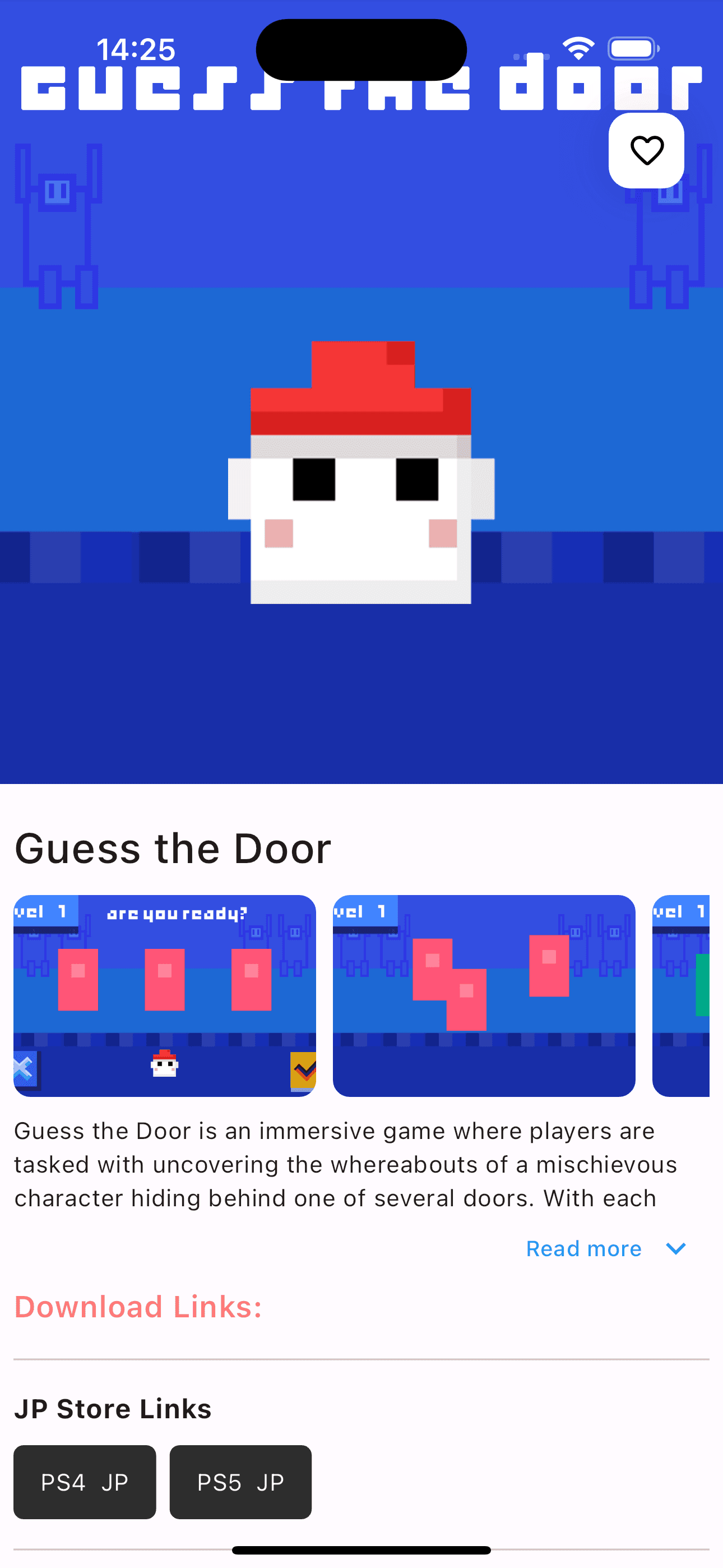 Game detail page with store links