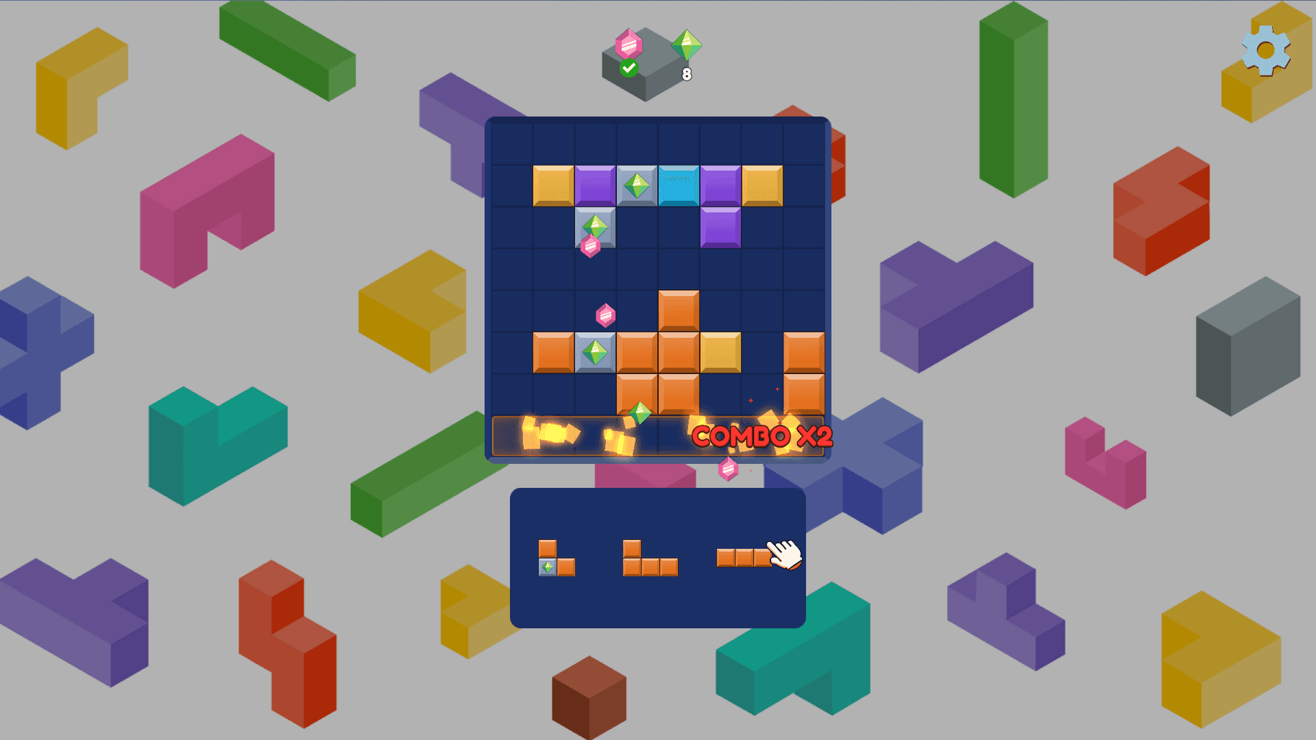 Blocky Blast - Blocky Blast gameplay showing successful block clearing combo during diamond collection stage.