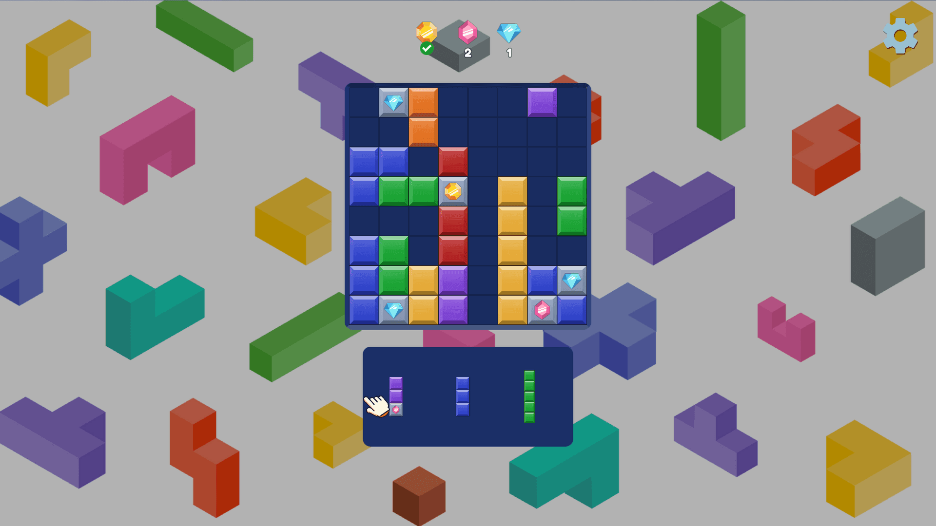 Blocky Blast - Blocky Blast level in progress with different colored blocks filling the grid and player selecting pieces.