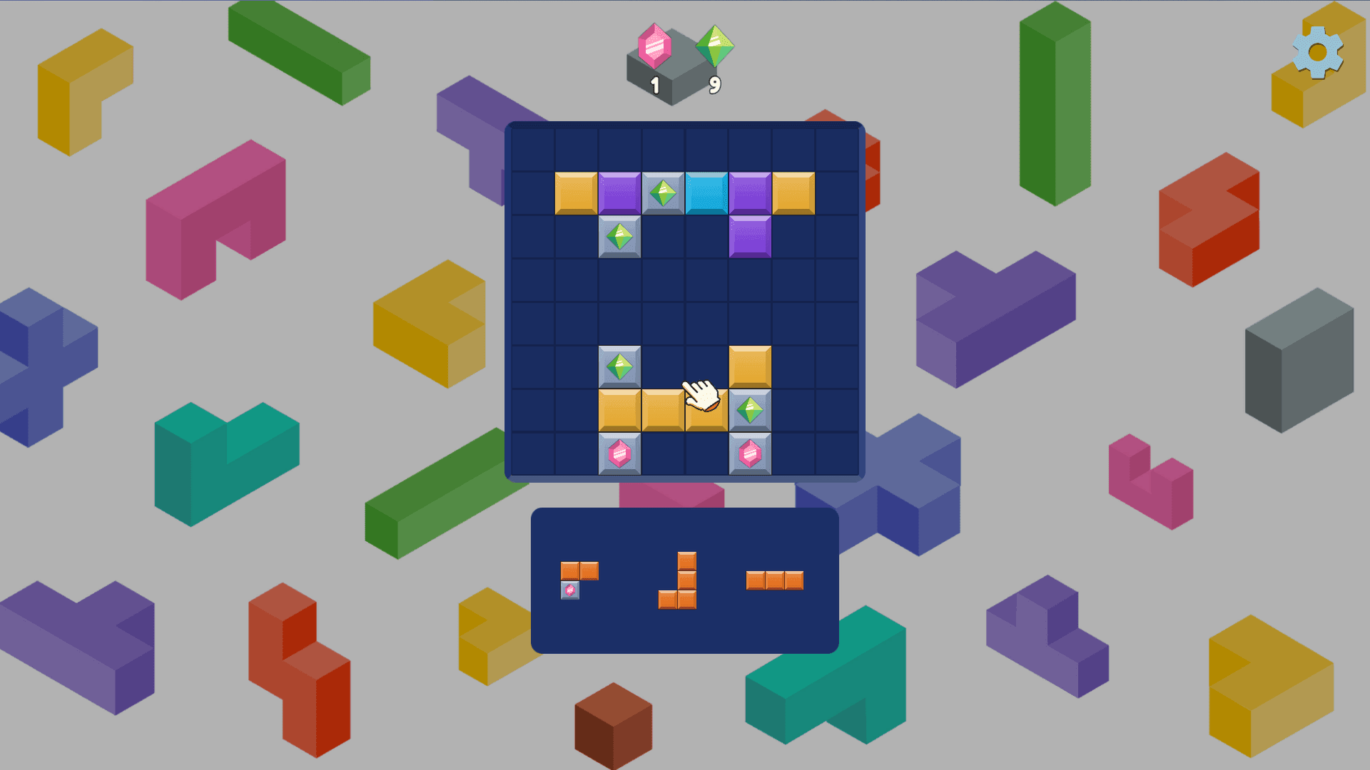 Blocky Blast - Blocky Blast gameplay showing player arranging orange blocks to complete objectives.