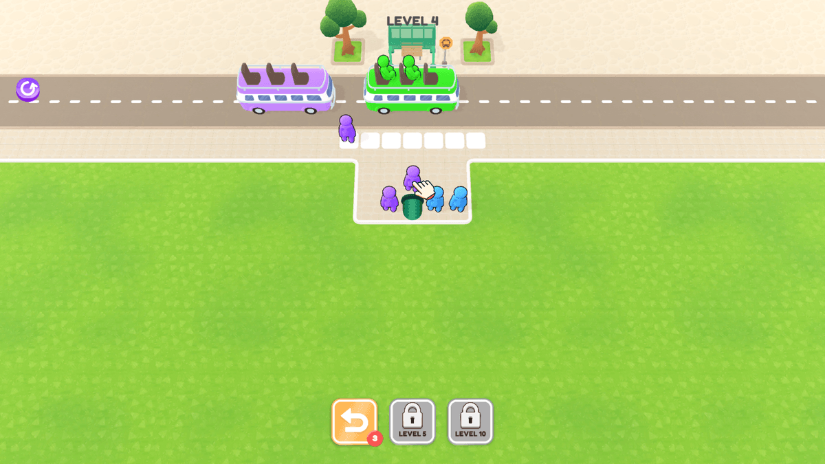 Bus Stop Shuffle - Bus Stop Shuffle puzzle – players must think ahead to fit all passengers on the bus.