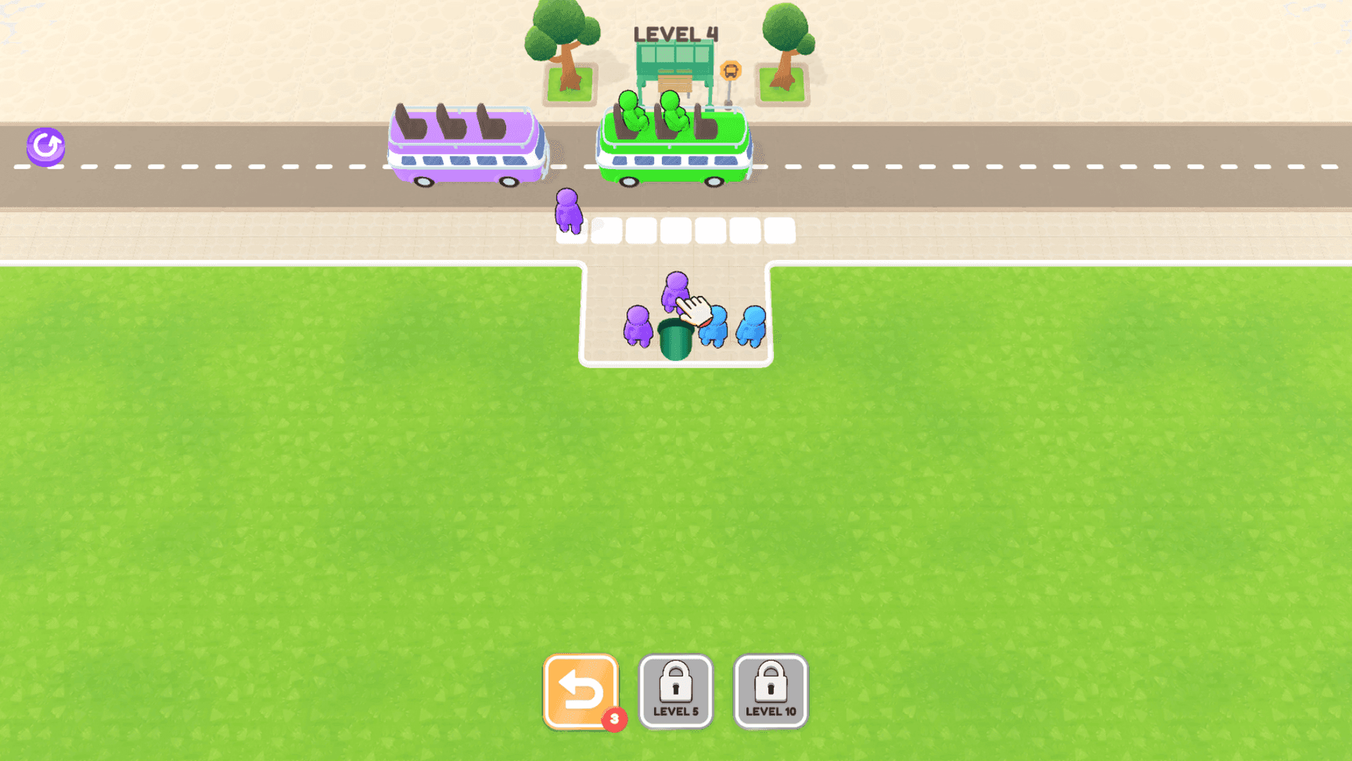 Bus Stop Shuffle - Bus Stop Shuffle puzzle – players must think ahead to fit all passengers on the bus.