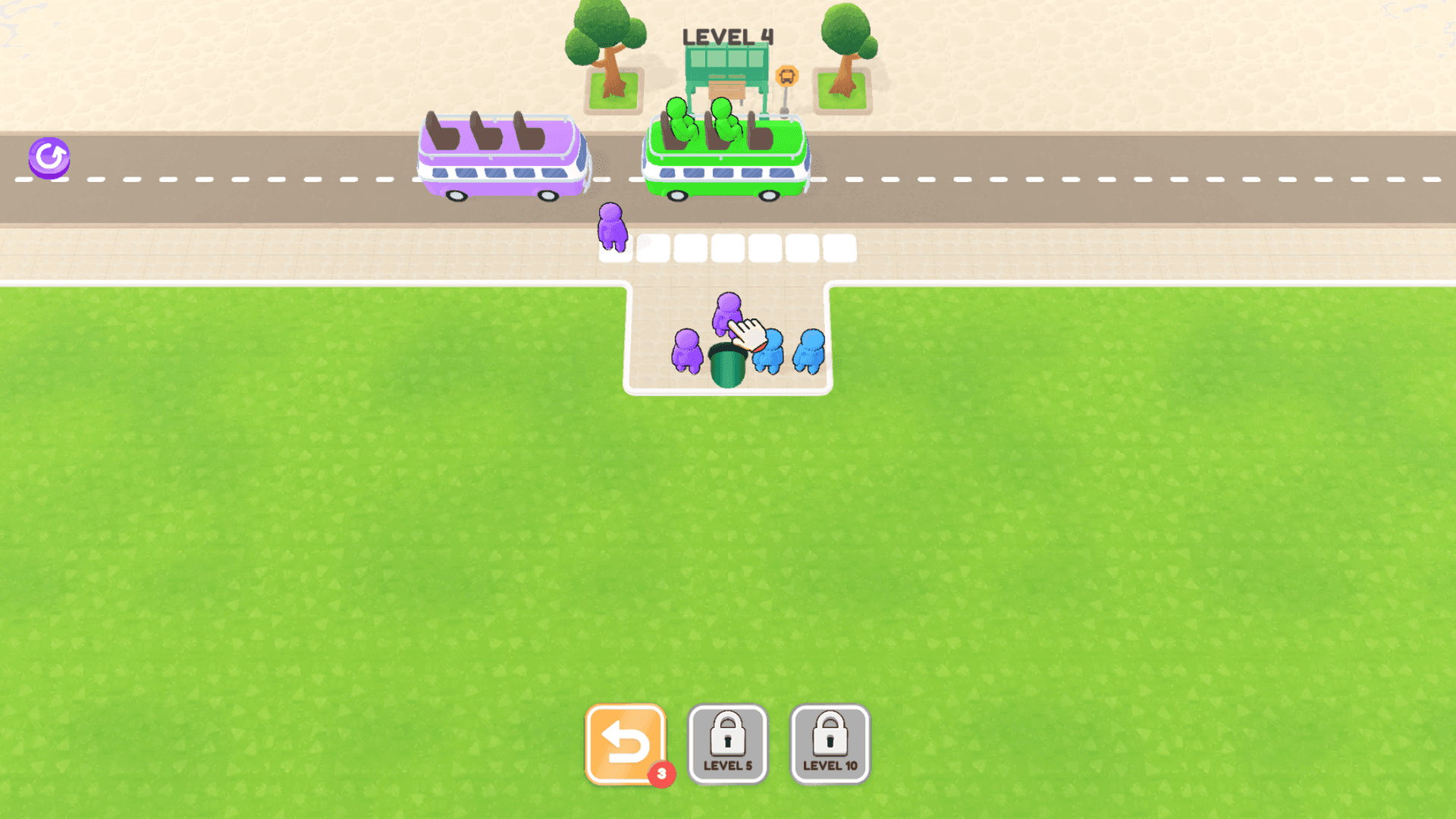 Bus Stop Shuffle - Bus Stop Shuffle puzzle – players must think ahead to fit all passengers on the bus.