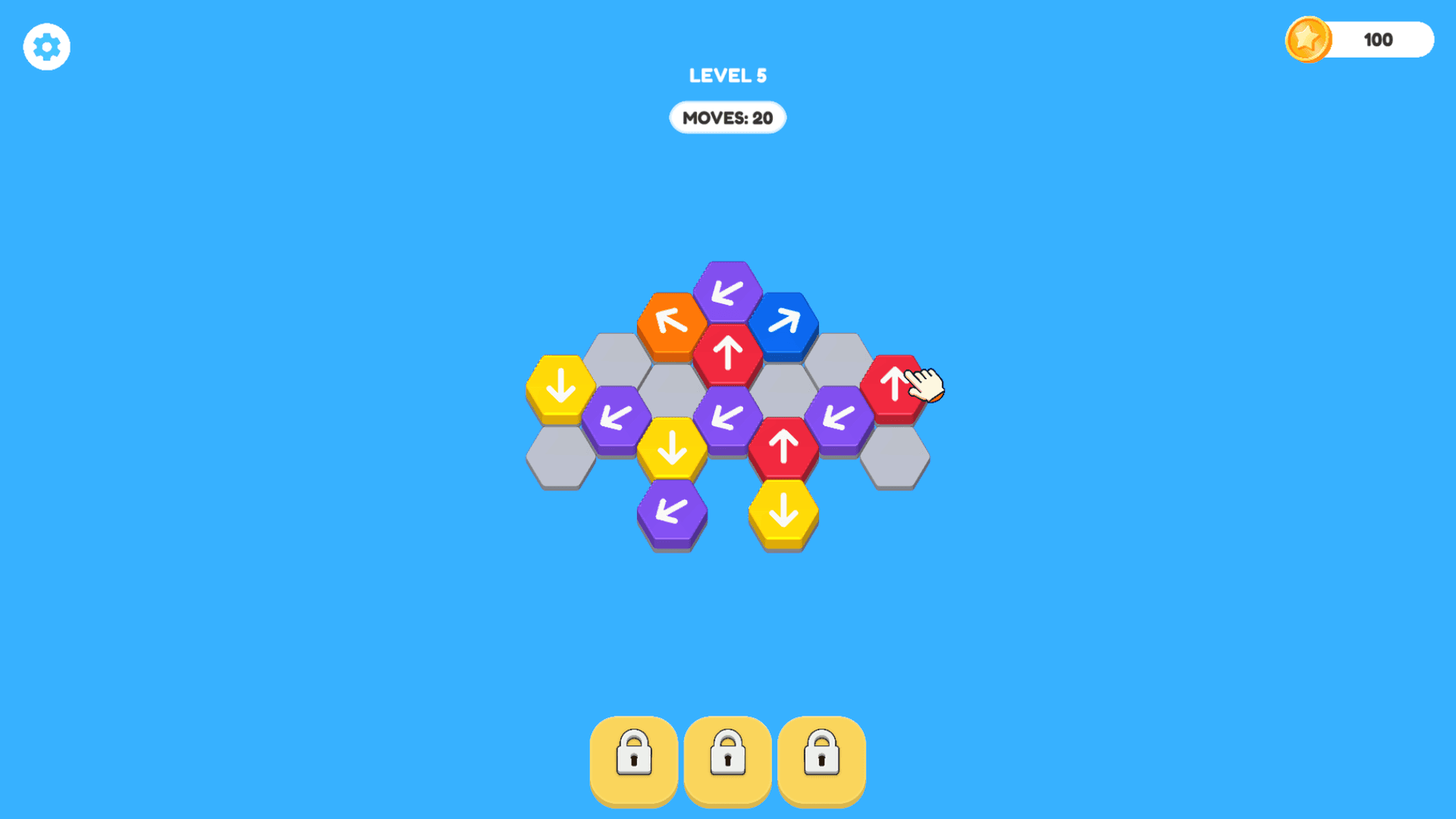 Hex Park - hexagon puzzle game new feature unlocked screen showing hammer power up to destroy selected block