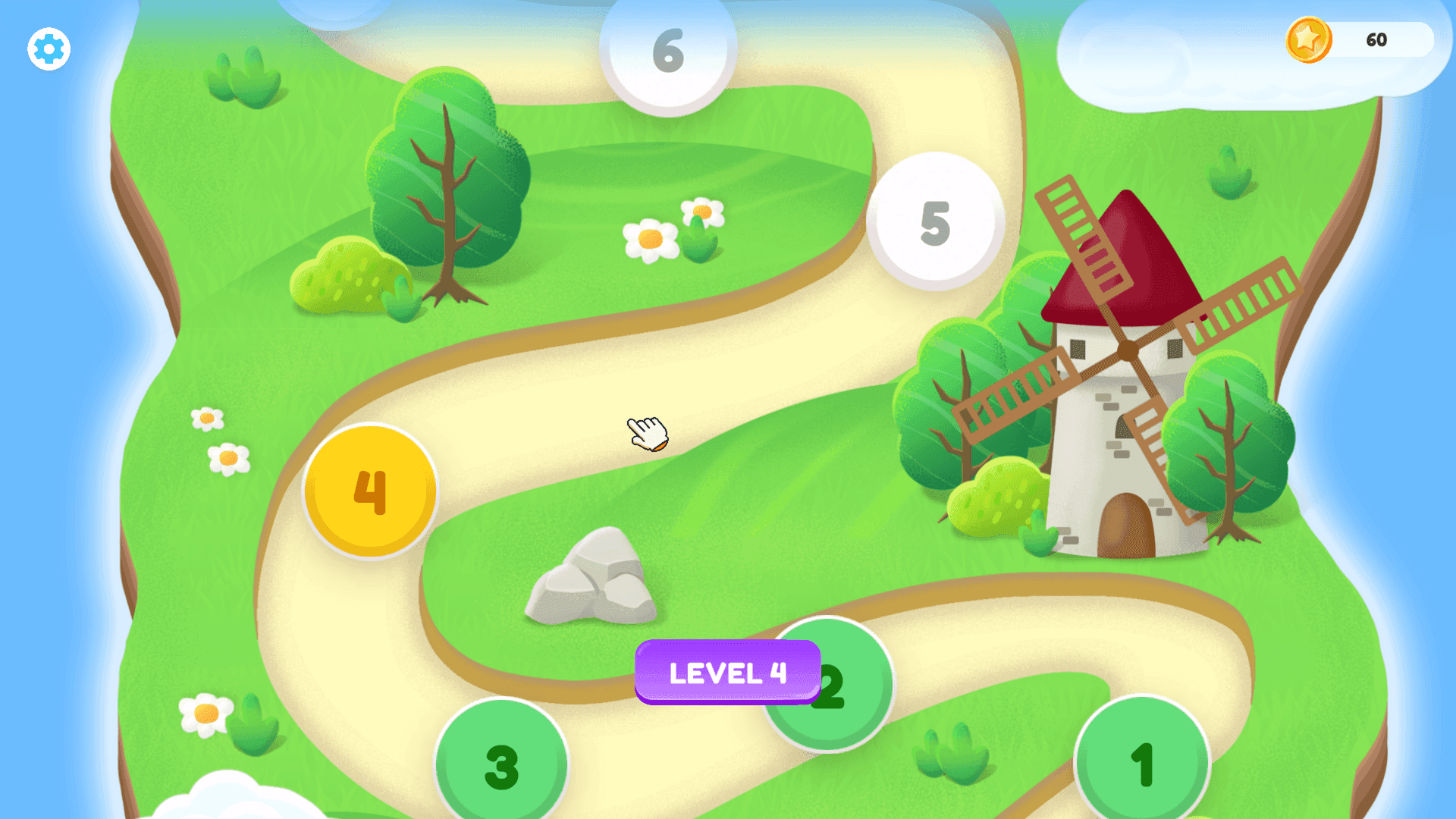 Tile Jong - A level selection screen from a match-three tile puzzle game, showing a winding path with numbered levels.
