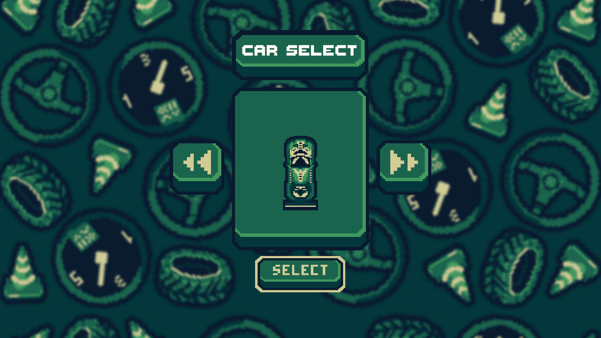 urbo Hyper Drive top-down pixel racing track at night—three cars launch from the start/finish, LAP 1/4 and 00:01 timer, garden obstacles and ramps.