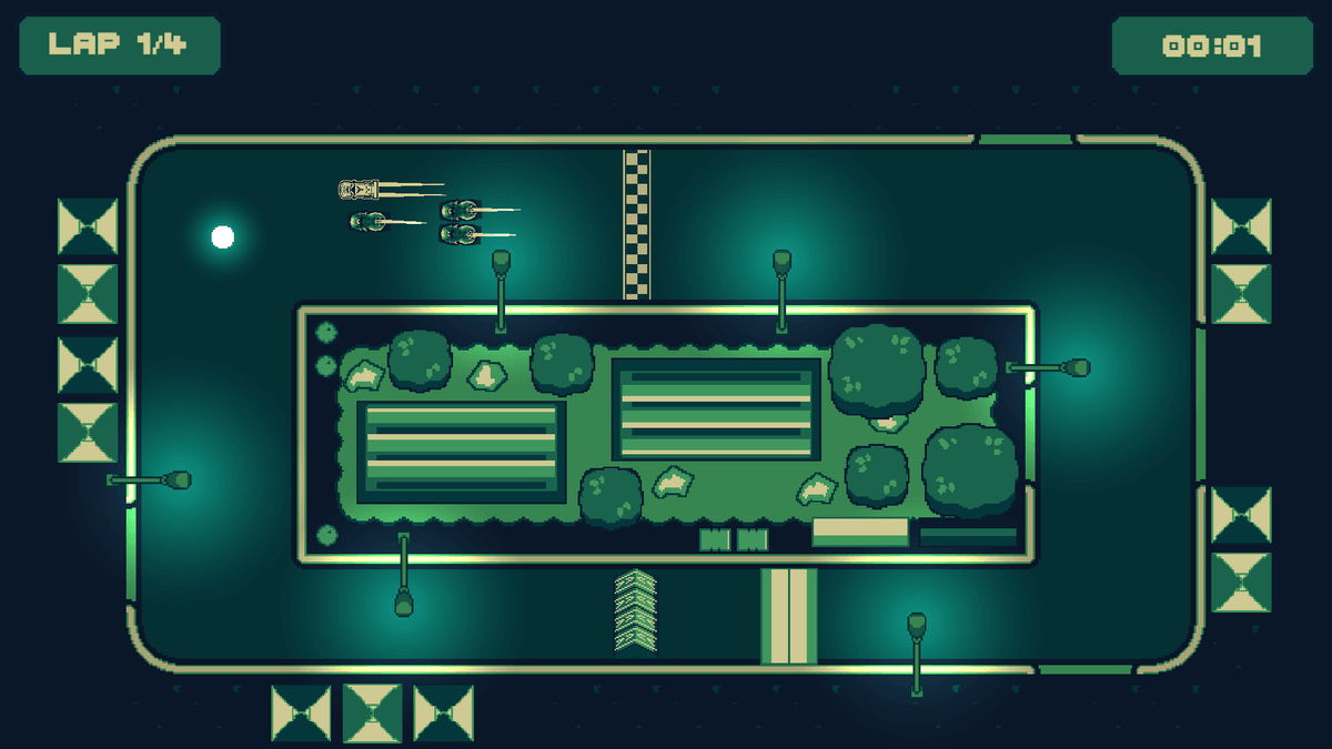 Turbo Hyper Drive mid-race section—‘Jump’ boost pads over a gap and ‘Open Barrier’ gates ahead; LAP 2/4 with 00:49 timer as the car lines up the run.