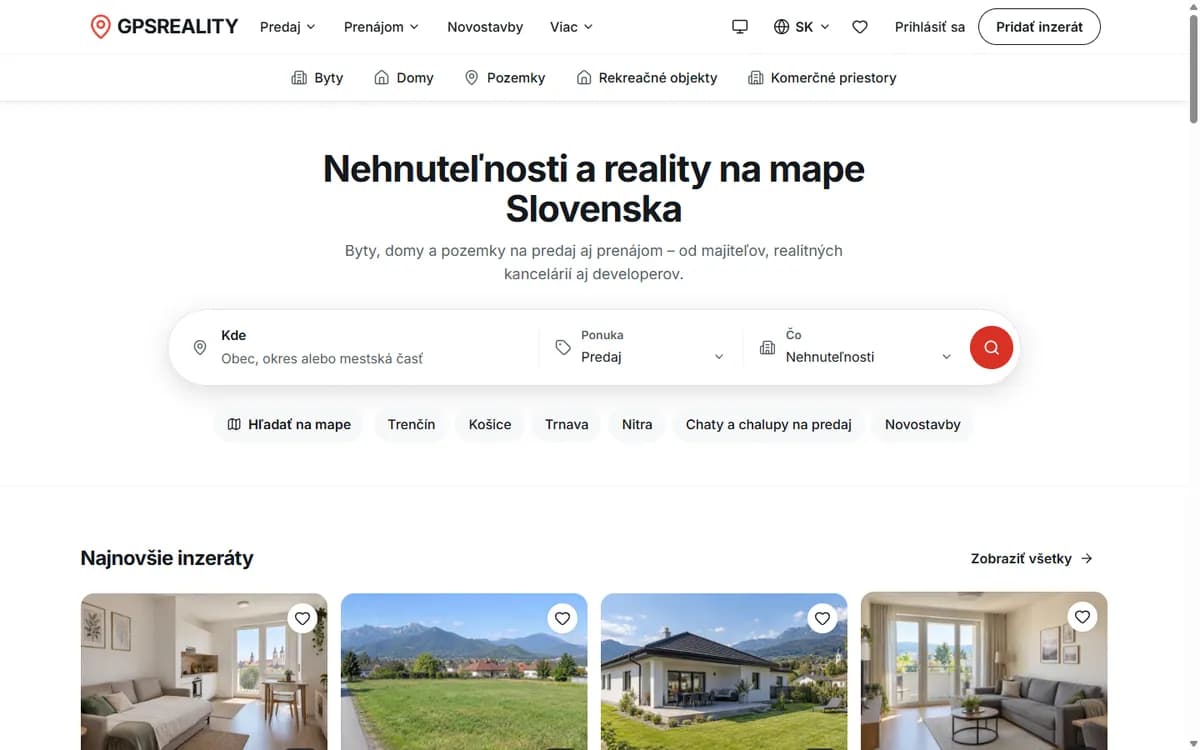 GPSREALITY — Real estate portal, screenshot of the homepage